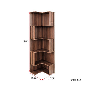 English Elm Corner Five Tier Bookcase with Fluted Baffle Detail Freestanding L Shaped Living Room Shelf W331P508626