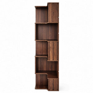 English Elm Corner Five Tier Bookcase with Fluted Baffle Detail Freestanding L Shaped Living Room Shelf W331P508626