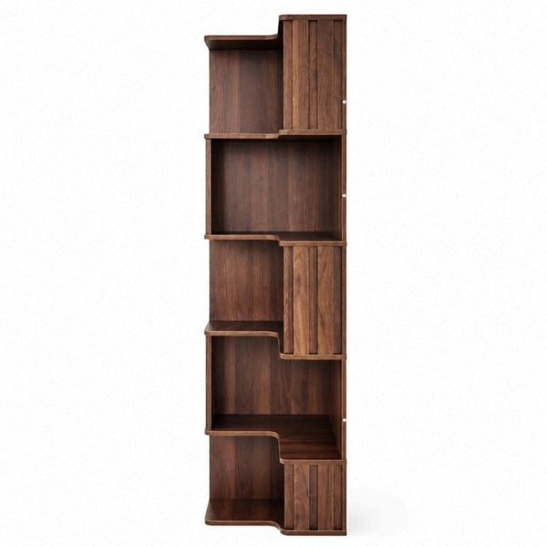 English Elm Corner Five Tier Bookcase with Fluted Baffle Detail Freestanding L Shaped Living Room Shelf W331P508626