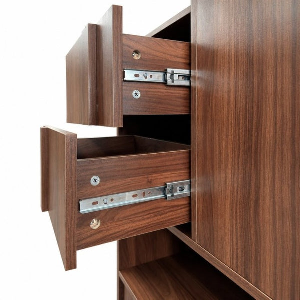 English Elm Tall Asymmetrical Storage Cabinet Fluted Drawers Open Shelves Bedroom Bathroom Organizer W331P508637