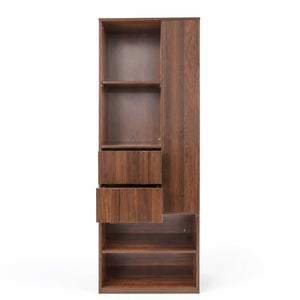 English Elm Tall Asymmetrical Storage Cabinet Fluted Drawers Open Shelves Bedroom Bathroom Organizer W331P508637
