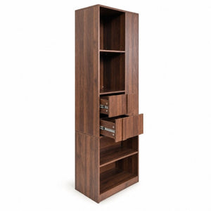 English Elm Tall Asymmetrical Storage Cabinet Fluted Drawers Open Shelves Bedroom Bathroom Organizer W331P508637