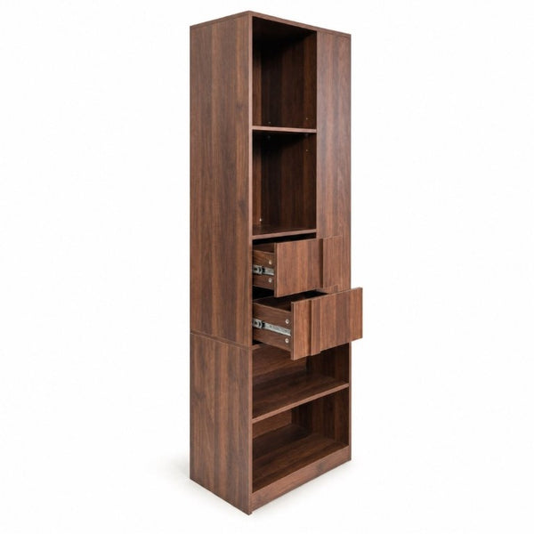 English Elm Tall Asymmetrical Storage Cabinet Fluted Drawers Open Shelves Bedroom Bathroom Organizer W331P508637