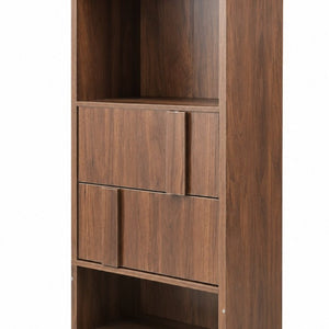 English Elm Tall Asymmetrical Storage Cabinet Fluted Drawers Open Shelves Bedroom Bathroom Organizer W331P508637