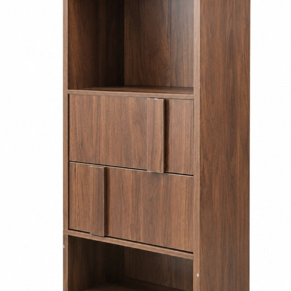English Elm Tall Asymmetrical Storage Cabinet Fluted Drawers Open Shelves Bedroom Bathroom Organizer W331P508637