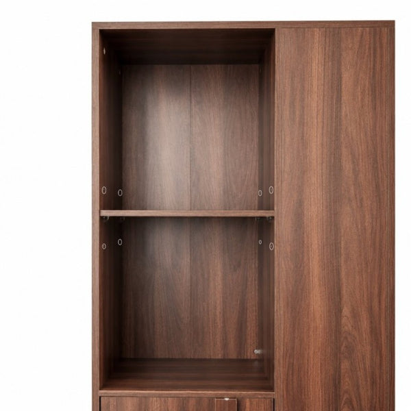 English Elm Tall Asymmetrical Storage Cabinet Fluted Drawers Open Shelves Bedroom Bathroom Organizer W331P508637