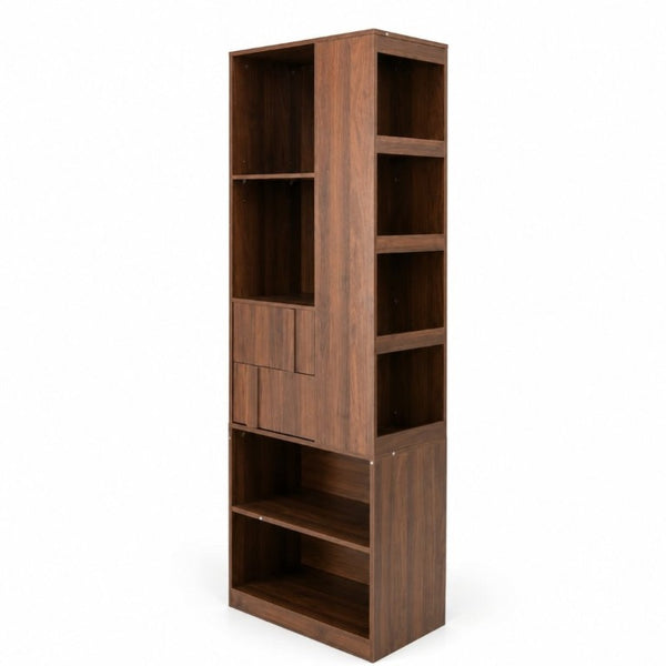 English Elm Tall Asymmetrical Storage Cabinet Fluted Drawers Open Shelves Bedroom Bathroom Organizer W331P508637
