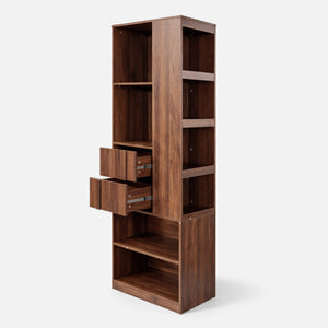 English Elm Tall Asymmetrical Storage Cabinet Fluted Drawers Open Shelves Bedroom Bathroom Organizer W331P508637