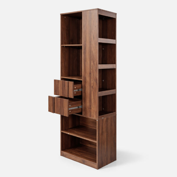 English Elm Tall Asymmetrical Storage Cabinet Fluted Drawers Open Shelves Bedroom Bathroom Organizer W331P508637
