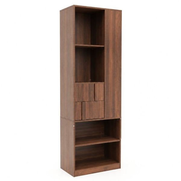 English Elm Tall Asymmetrical Storage Cabinet Fluted Drawers Open Shelves Bedroom Bathroom Organizer W331P508637