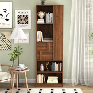English Elm Tall Asymmetrical Storage Cabinet Fluted Drawers Open Shelves Bedroom Bathroom Organizer W331P508637
