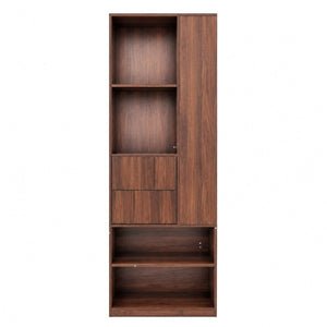 English Elm Tall Asymmetrical Storage Cabinet Fluted Drawers Open Shelves Bedroom Bathroom Organizer W331P508637