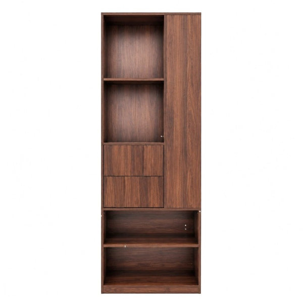 English Elm Tall Asymmetrical Storage Cabinet Fluted Drawers Open Shelves Bedroom Bathroom Organizer W331P508637