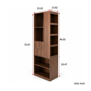 English Elm Tall Asymmetrical Storage Cabinet Fluted Drawers Open Shelves Bedroom Bathroom Organizer W331P508637