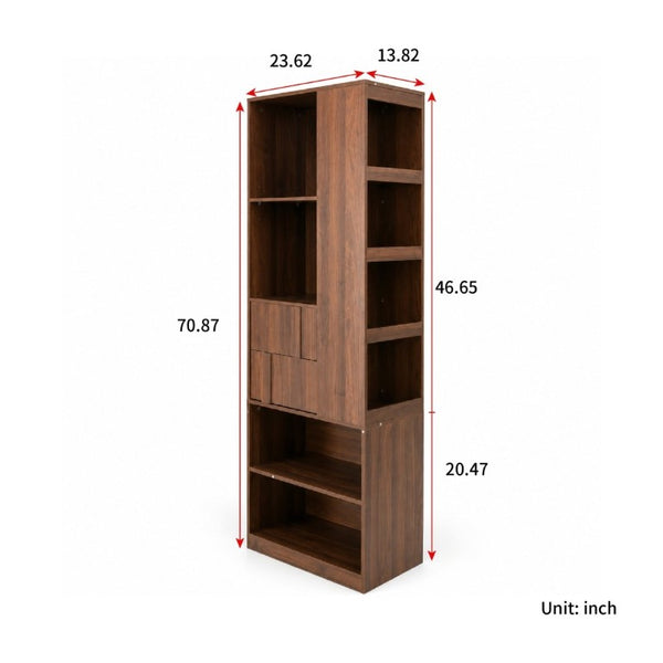 English Elm Tall Asymmetrical Storage Cabinet Fluted Drawers Open Shelves Bedroom Bathroom Organizer W331P508637