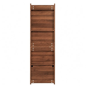 English Elm Tall Mid-Century Walnut Nightstand with Glass Cabinet Open Shelving and Two Drawers W331P515010
