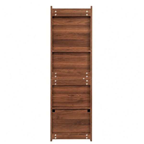 English Elm Tall Mid-Century Walnut Nightstand with Glass Cabinet Open Shelving and Two Drawers W331P515010