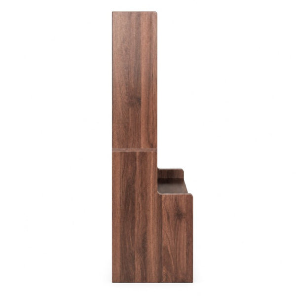 English Elm Tall Mid-Century Walnut Nightstand with Glass Cabinet Open Shelving and Two Drawers W331P515010