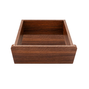 English Elm Tall Mid-Century Walnut Nightstand with Glass Cabinet Open Shelving and Two Drawers W331P515010