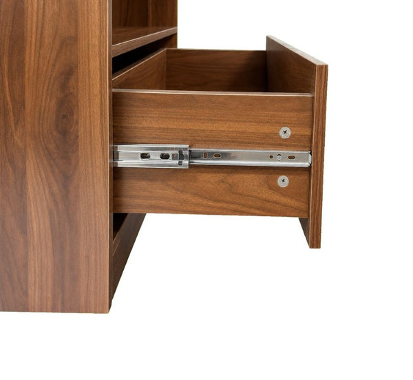 English Elm Walnut Bar Credenza with Glass Door Pull Out Tray and Three Tier Open Shelving W331P515273