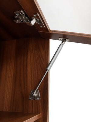 English Elm Walnut Bar Credenza with Glass Door Pull Out Tray and Three Tier Open Shelving W331P515273