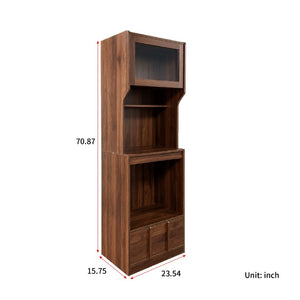 English Elm Walnut Bar Credenza with Glass Door Pull Out Tray and Three Tier Open Shelving W331P515273