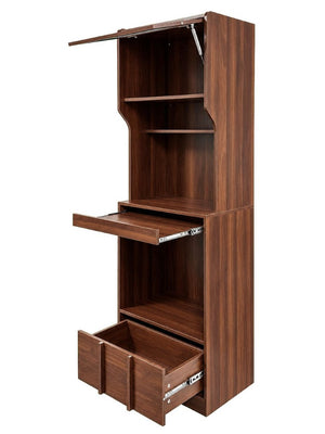 English Elm Walnut Bar Credenza with Glass Door Pull Out Tray and Three Tier Open Shelving W331P515273
