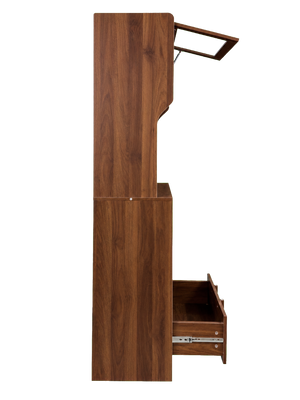 English Elm Walnut Bar Credenza with Glass Door Pull Out Tray and Three Tier Open Shelving W331P515273