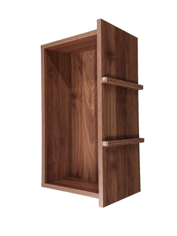 English Elm Walnut Bar Credenza with Glass Door Pull Out Tray and Three Tier Open Shelving W331P515273