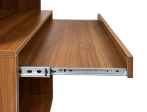 English Elm Walnut Bar Credenza with Glass Door Pull Out Tray and Three Tier Open Shelving W331P515273
