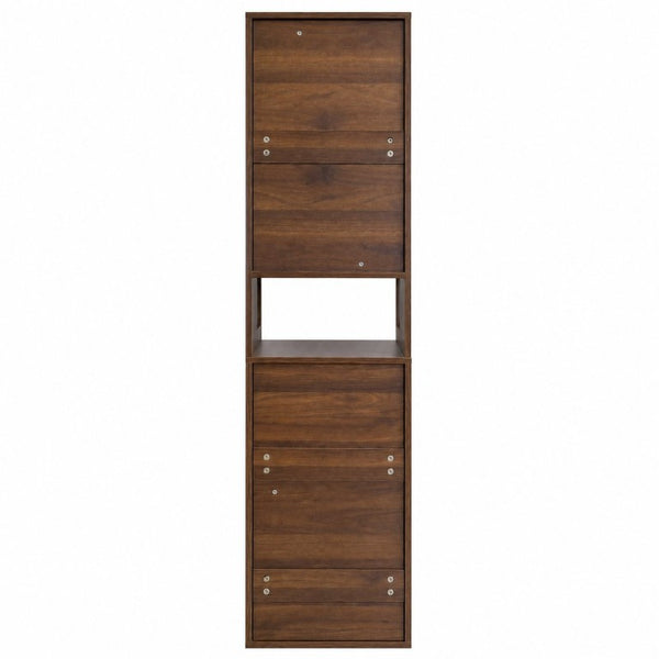 English Elm Tall Slim Freestanding Cabinet with Open Shelf and Concealed Drawers for Compact Spaces W331P515578