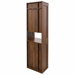 English Elm Tall Slim Freestanding Cabinet with Open Shelf and Concealed Drawers for Compact Spaces W331P515578