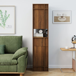 English Elm Tall Slim Freestanding Cabinet with Open Shelf and Concealed Drawers for Compact Spaces W331P515578