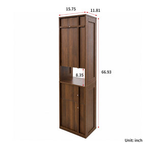 English Elm Tall Slim Freestanding Cabinet with Open Shelf and Concealed Drawers for Compact Spaces W331P515578