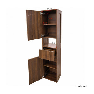 English Elm Tall Slim Freestanding Cabinet with Open Shelf and Concealed Drawers for Compact Spaces W331P515578