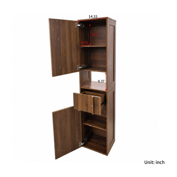 English Elm Tall Slim Freestanding Cabinet with Open Shelf and Concealed Drawers for Compact Spaces W331P515578