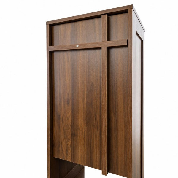 English Elm Tall Slim Freestanding Cabinet with Open Shelf and Concealed Drawers for Compact Spaces W331P515578