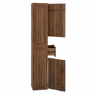 English Elm Tall Slim Freestanding Cabinet with Open Shelf and Concealed Drawers for Compact Spaces W331P515578