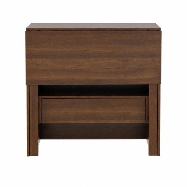 English Elm Convertible Fold Out Cabinet Desk with Pull Out Drawers and Open Shelf for Small Spaces W331P515580