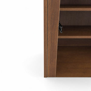 English Elm Convertible Fold Out Cabinet Desk with Pull Out Drawers and Open Shelf for Small Spaces W331P515580
