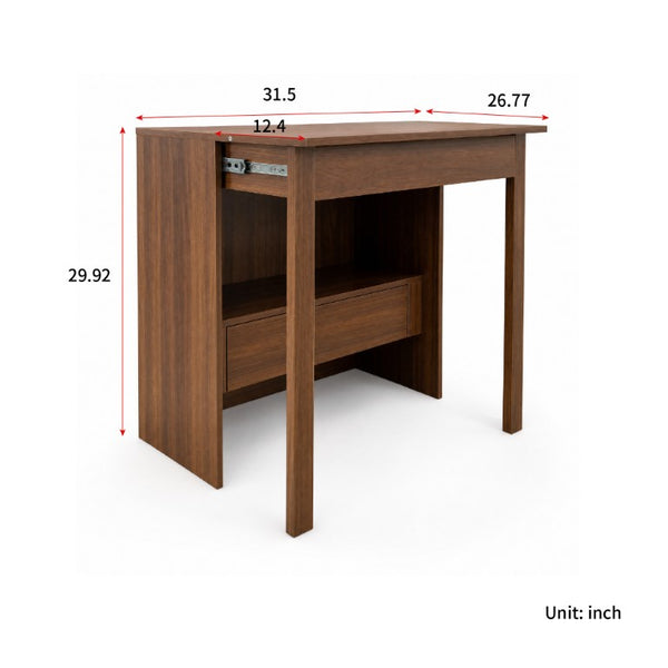 English Elm Convertible Fold Out Cabinet Desk with Pull Out Drawers and Open Shelf for Small Spaces W331P515580