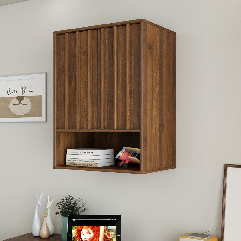English Elm Wall-Mounted Floating Cabinet with Open Shelf Melamine Finish for Home Office W331P532639