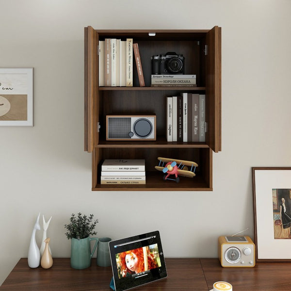 English Elm Wall-Mounted Floating Cabinet with Open Shelf Melamine Finish for Home Office W331P532639