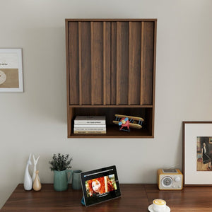 English Elm Wall-Mounted Floating Cabinet with Open Shelf Melamine Finish for Home Office W331P532639
