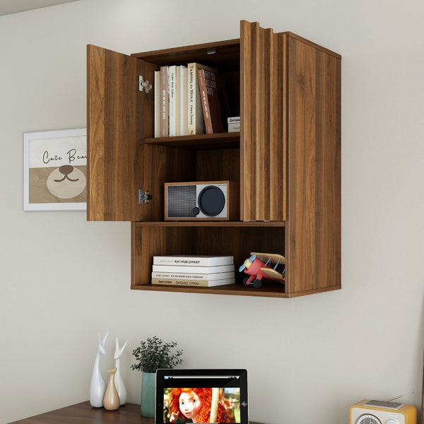 English Elm Wall-Mounted Floating Cabinet with Open Shelf Melamine Finish for Home Office W331P532639