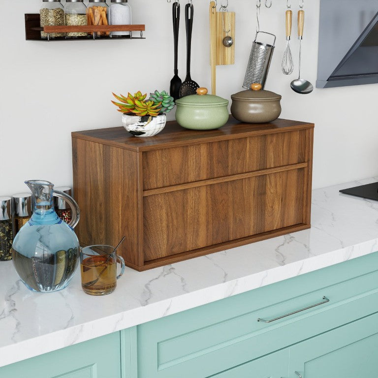 English Elm Kitchen Countertop Storage Cabinet with Flip Down Door for Bread and Spice Organization W331P533252