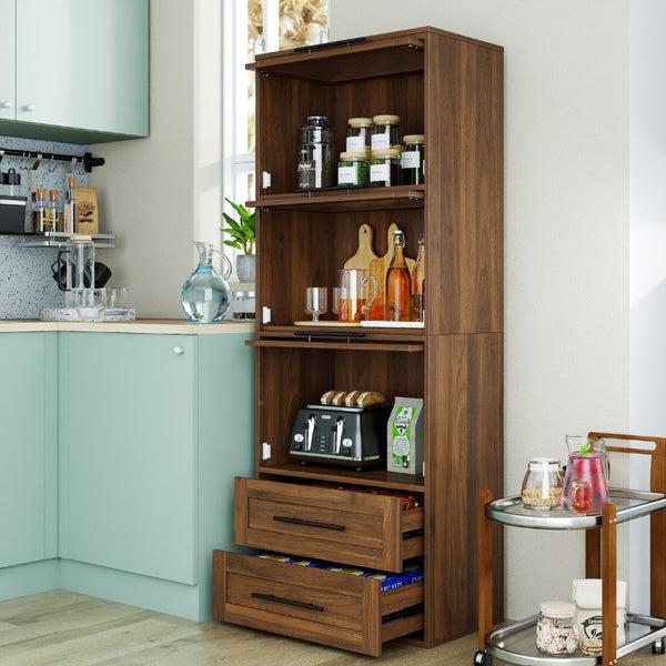 English Elm Tall Fluted Glass Door Pantry Cabinet with Drawers for Kitchen or Dining Room W331P533616