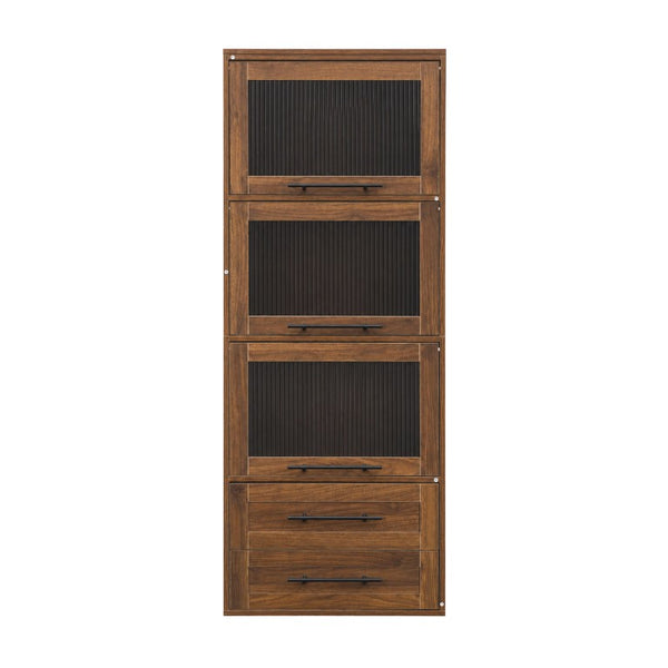 English Elm Tall Fluted Glass Door Pantry Cabinet with Drawers for Kitchen or Dining Room W331P533616