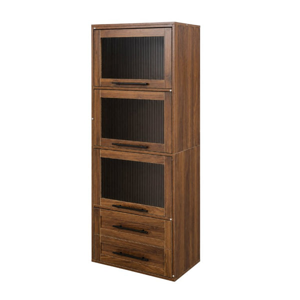 English Elm Tall Fluted Glass Door Pantry Cabinet with Drawers for Kitchen or Dining Room W331P533616
