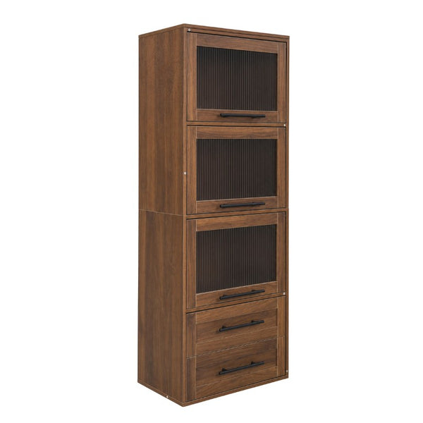 English Elm Tall Fluted Glass Door Pantry Cabinet with Drawers for Kitchen or Dining Room W331P533616